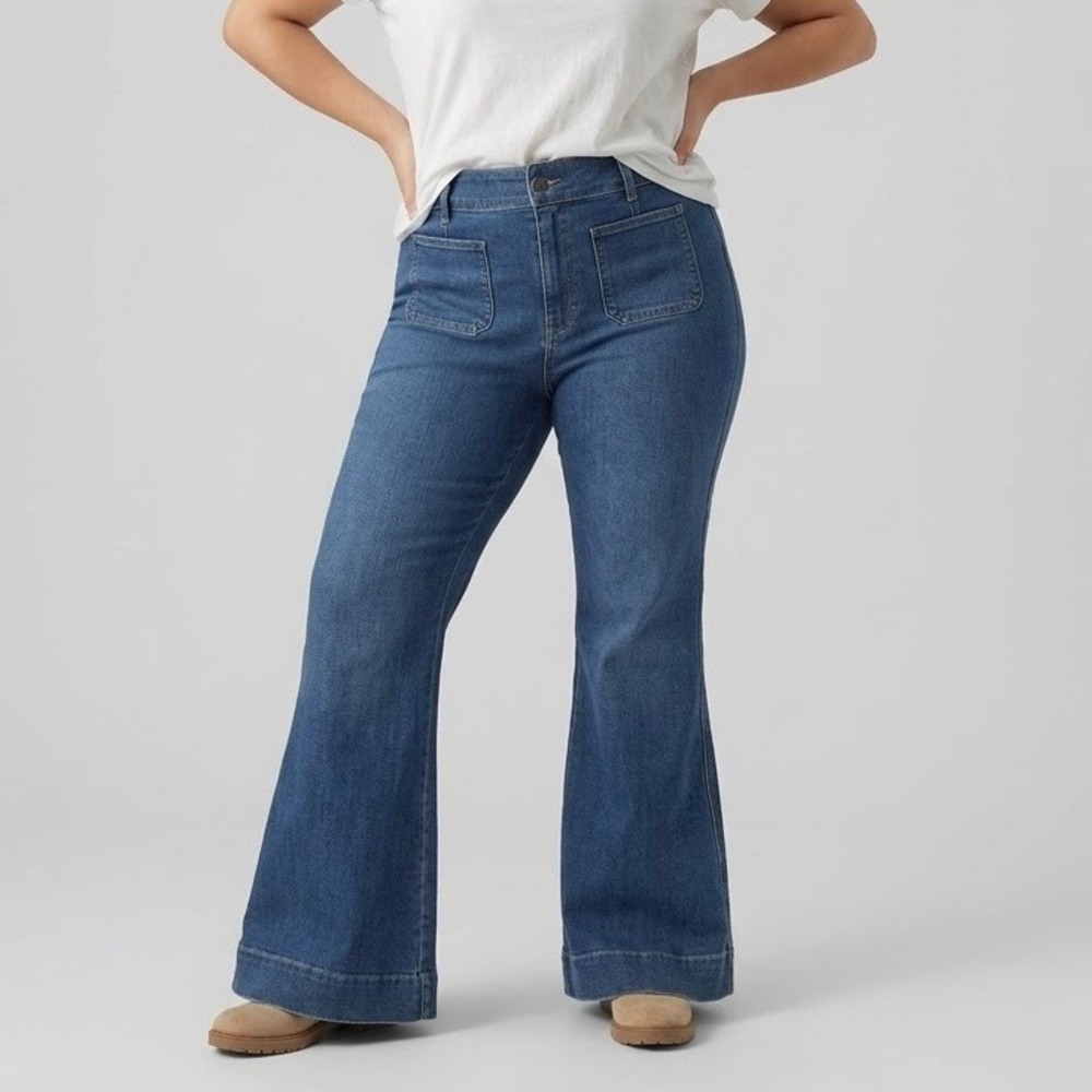 Spanx Flare High Rise Jeans Patch Pocket Blue Size 2X